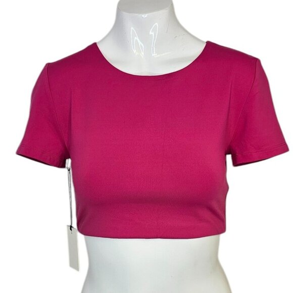 Aritzia Babaton Contour Super Cropped Pink T-Shirt, Size Medium - Picture 1 of 8